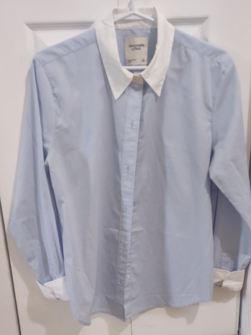 Light Blue Long-Sleeve Shirt with White Contrast Collar